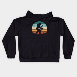 Vintage Bigfoot Playing the Saxophone Retro Sunset Music Lover Kids Hoodie